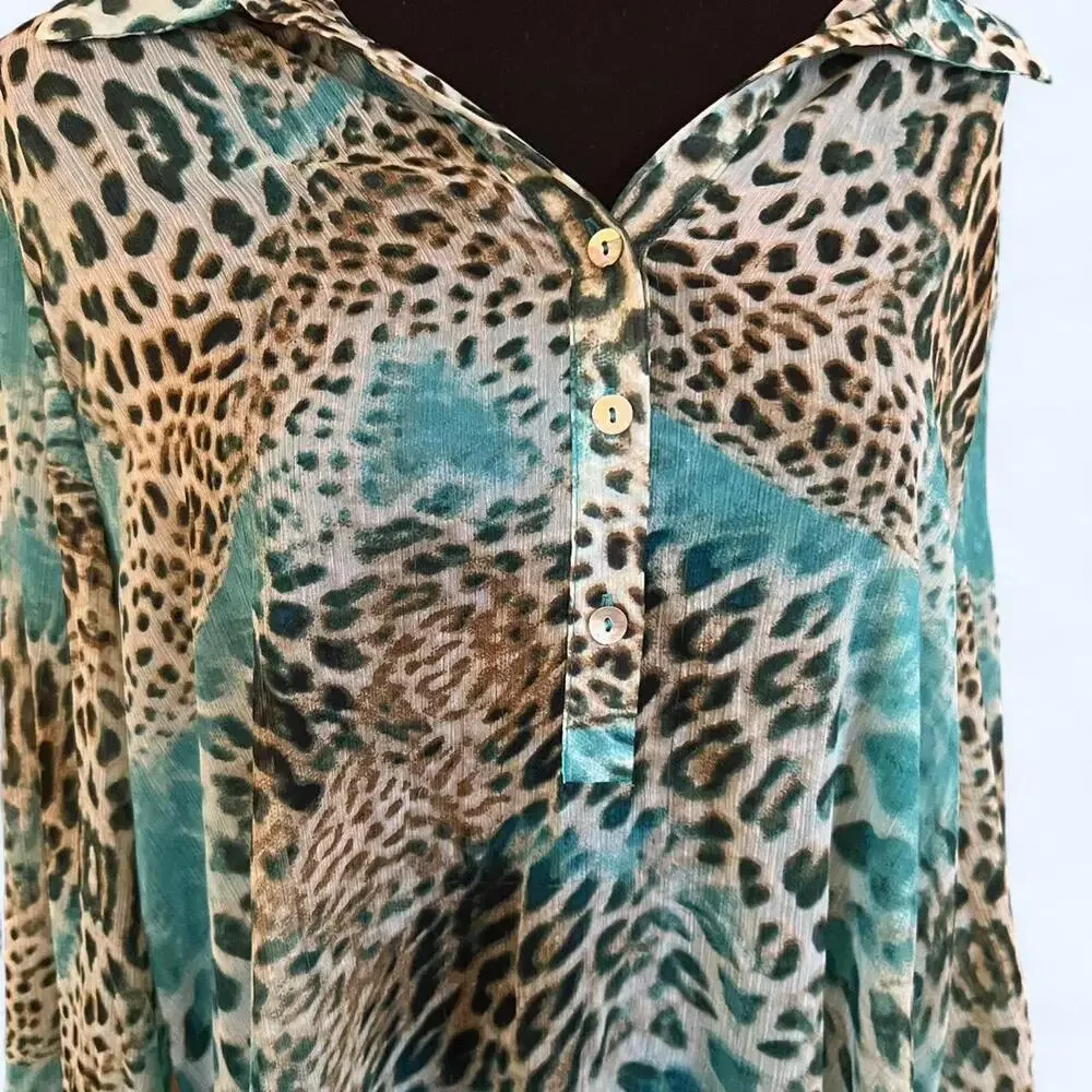 Zac & Rachel glam fairy leopard print blouse Size Large NWOT - Picture 2 of 7